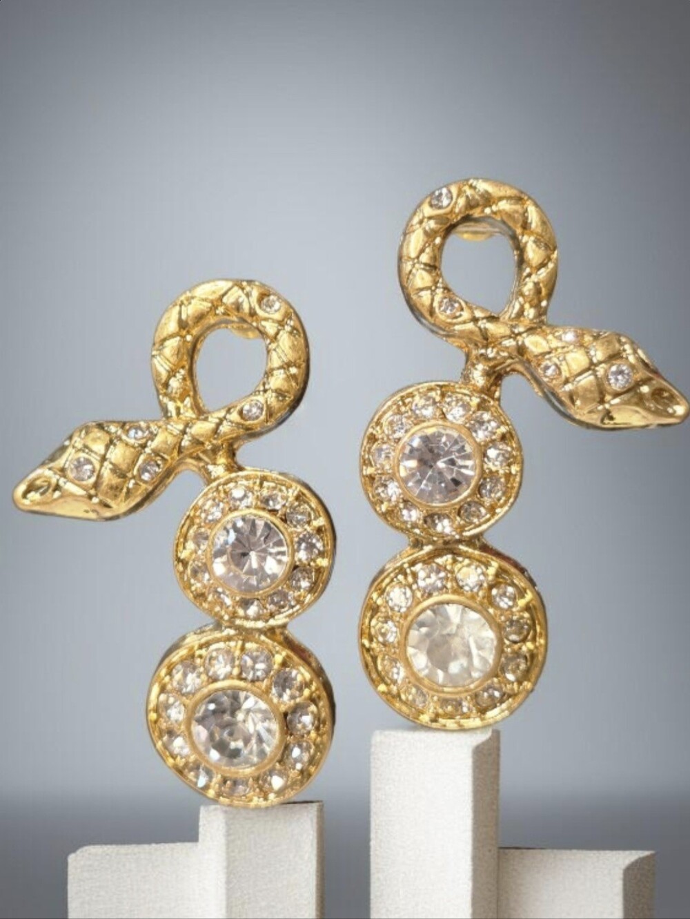 18k Matte Gold Plated Coiled Snake Crystal Earrings New